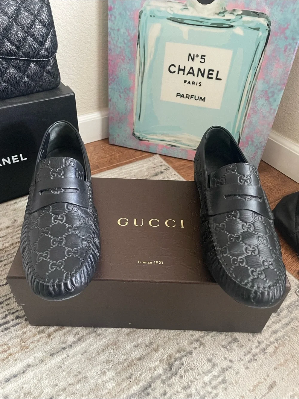 SALE❤️ GUCCI Black Leather Guccissima GG Men's Loafers Made in Italy size 10 B
